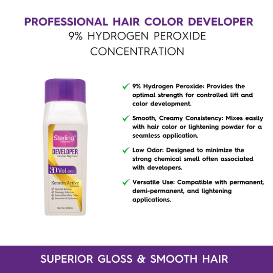 Sterling naturals Professional Hair Color Developer - 30 Vol. 9% | Salon Grade Formula Ideal for All Hair Types (250ml)