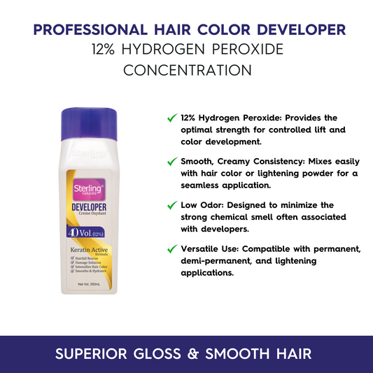 Sterling Naturals Professional Hair Color Developer - 40 Vol. 12% | Salon Grade Formula Ideal for All Hair Types (250ml)