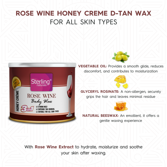 Rose Wine Honey Crème D-Tan Wax | For Smooth & Less Painful Hair Removal (230g)