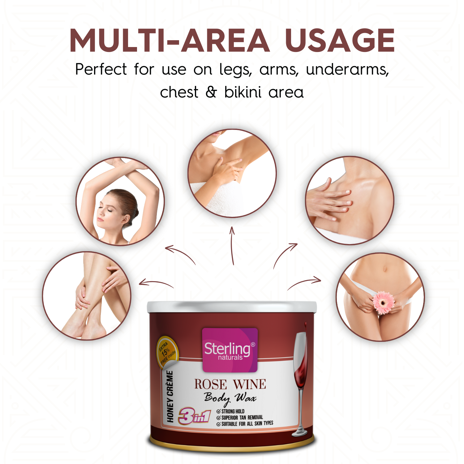 Rose Wine Honey Crème D-Tan Wax | For Smooth & Less Painful Hair Removal (230g)