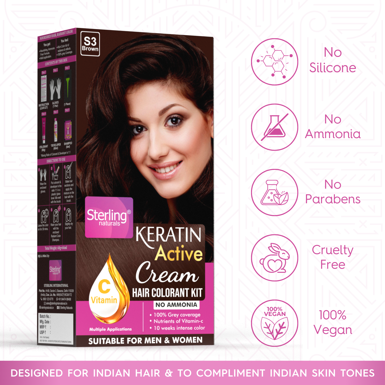 Ammonia-Free Cream Hair Color - Rich Brown | Flawless Salon-like Hair Color At Your Home (30g & 48ml)