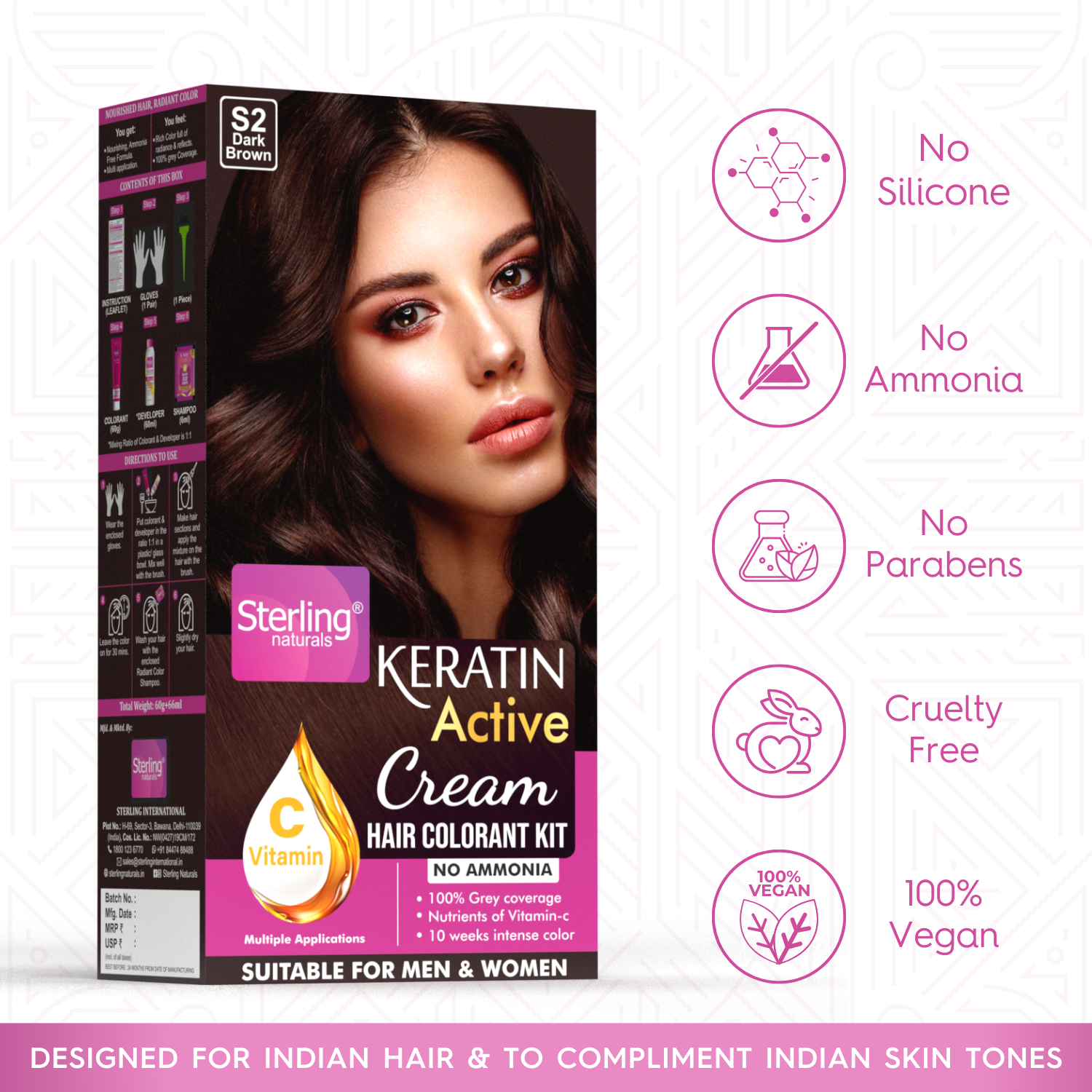 Ammonia-Free Cream Hair Color - Dark Brown | Flawless Salon-like Hair Color At Your Home (30g & 48ml)