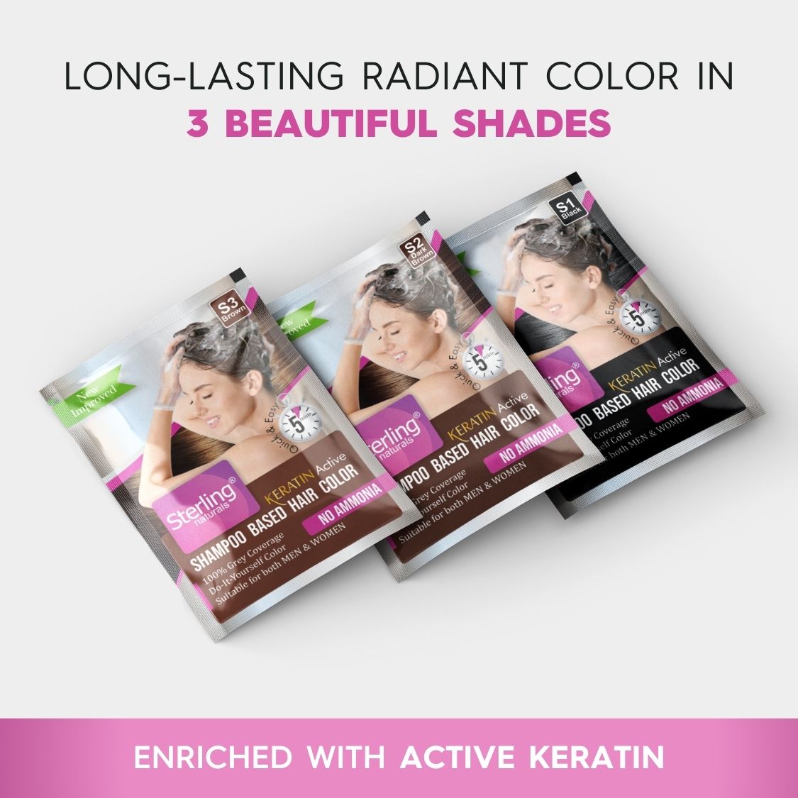 Sterling Naturals Hair Color Shampoo - Dark Brown | Quick & Easy Grey Coverage in 15 Mins (25ml + 25ml)