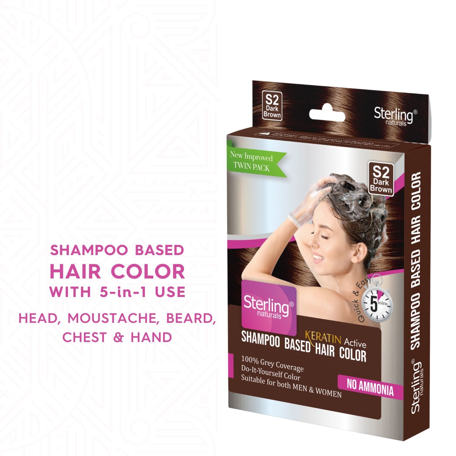 Sterling Naturals Hair Color Shampoo - Dark Brown | Quick & Easy Grey Coverage in 15 Mins (25ml + 25ml)