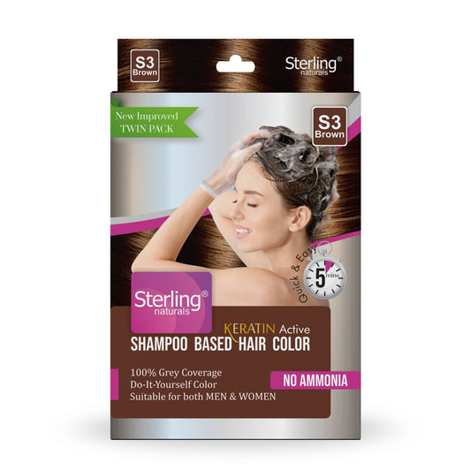 Sterling Naturals Hair Color Shampoo - Brown | Quick & Easy Grey Coverage in 5 Mins (25ml + 25ml)