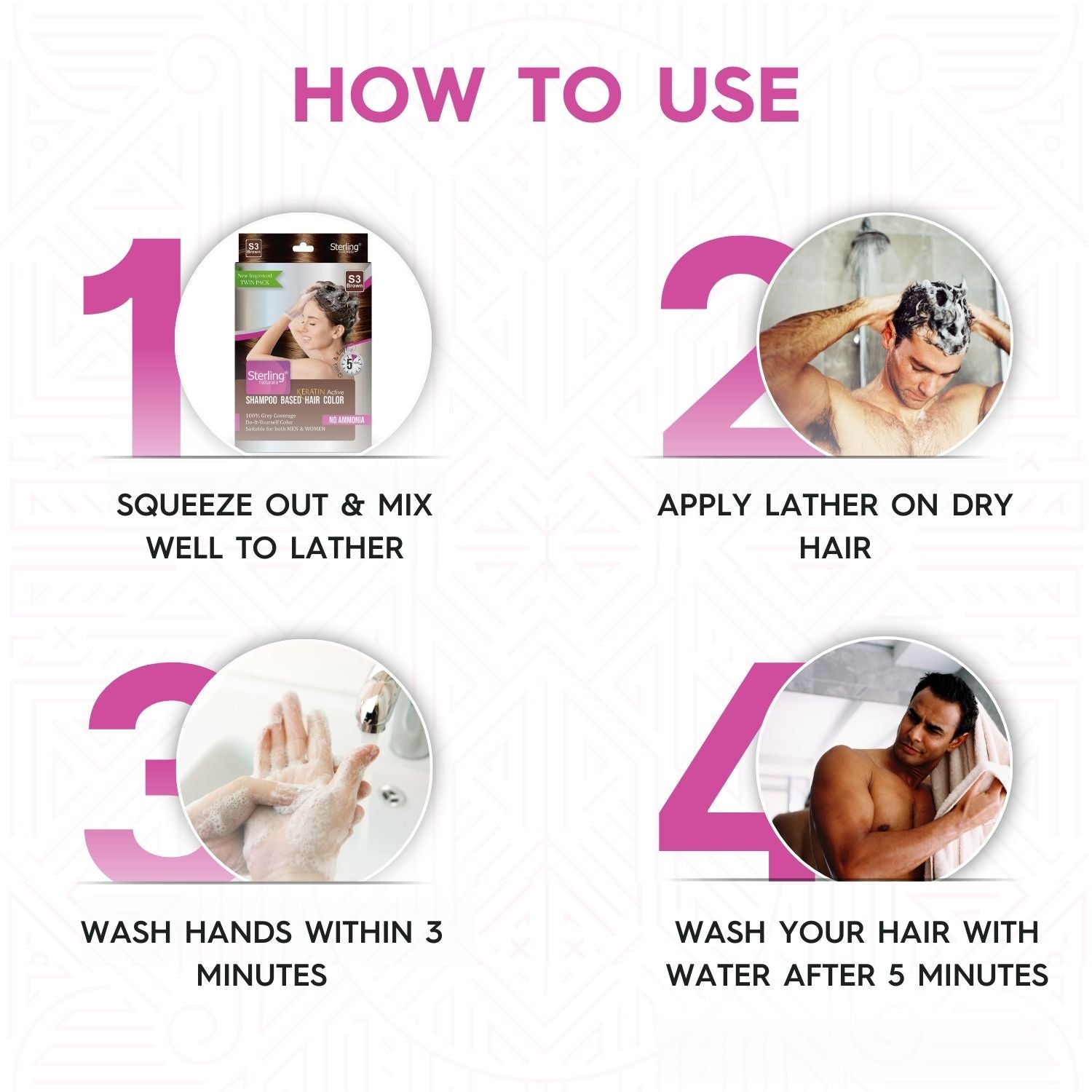 Sterling Naturals Hair Color Shampoo - Brown | Quick & Easy Grey Coverage in 15 Mins (25ml + 25ml)