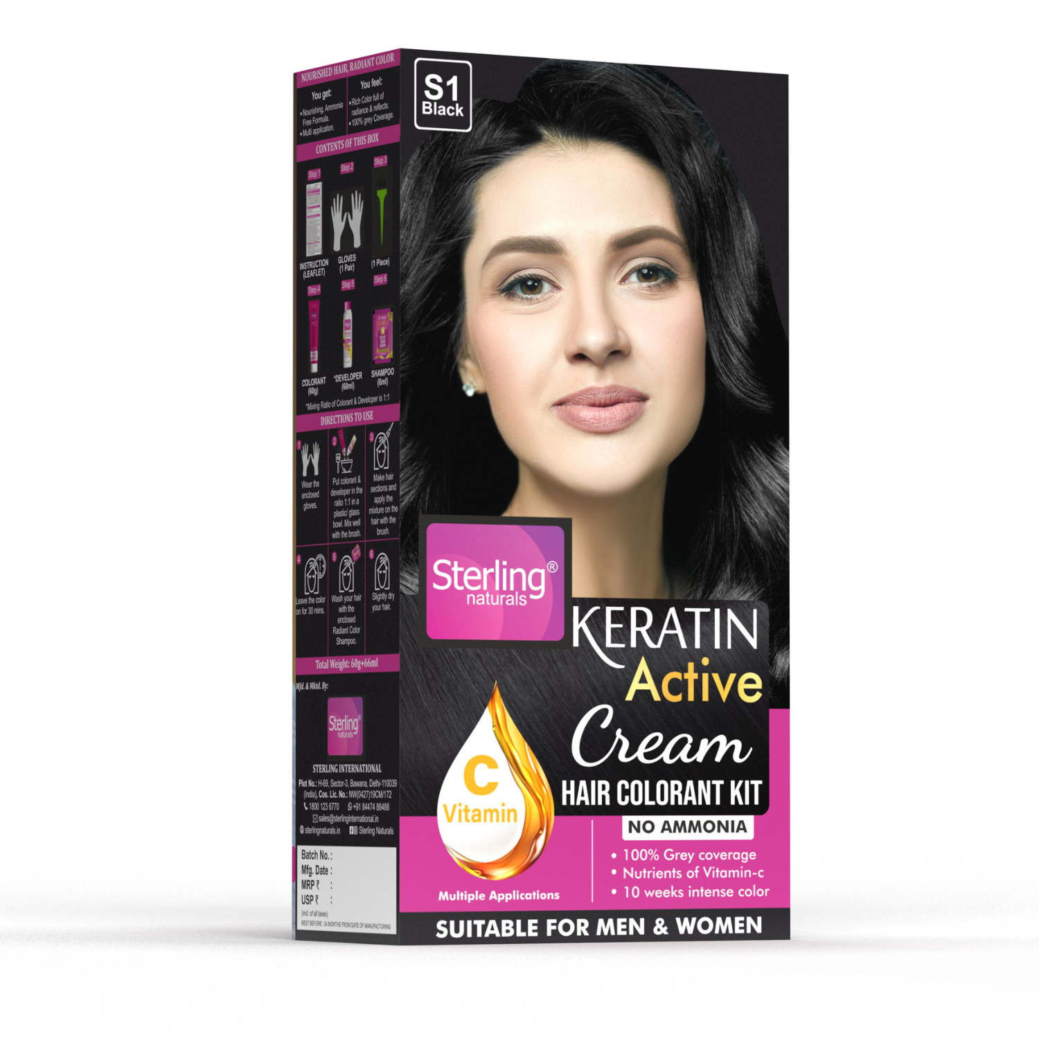 Ammonia-Free Cream Hair Color - Natural Black | Flawless Salon-like Hair Color At Your Home (60g & 66ml)
