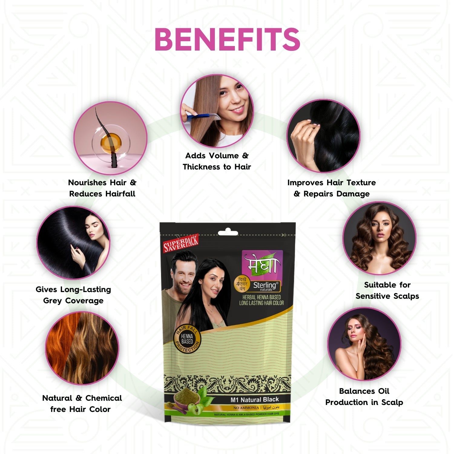 Megha Henna Based Hair Color - Natural Black | With Organically Grown Henna & Amla (15g)