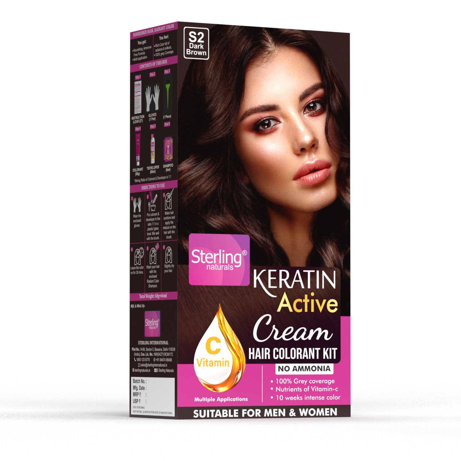 Ammonia-Free Cream Hair Color - Dark Brown | Flawless Salon-like Hair Color At Your Home (30g & 48ml)
