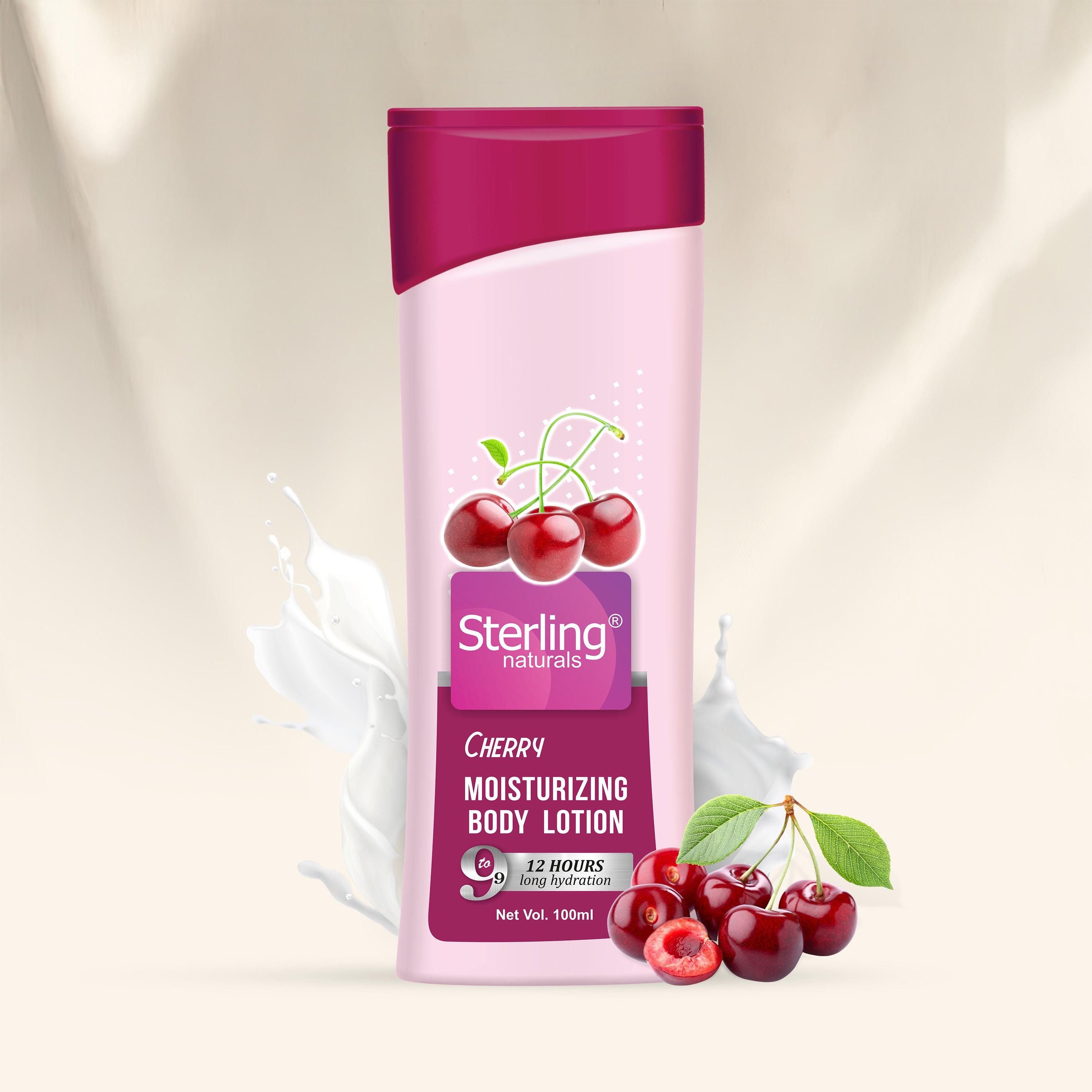 Sterling Naturals Cherry Moisturizing Body Lotion | Superlight & Non-Sticky Body Lotion for Hydration Boost (100ml)