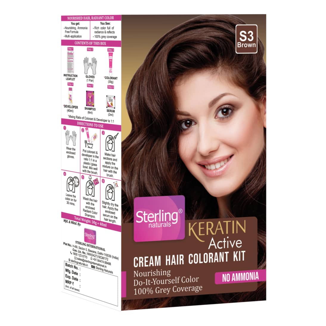 Keratin Hair Colorant Kit (30g) – Shade S3 (Brown)