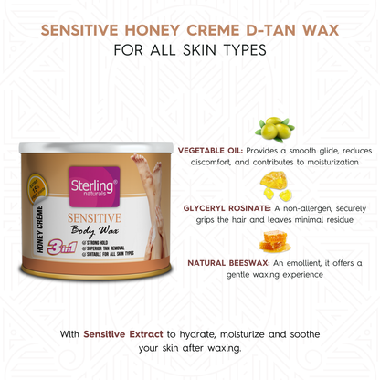 Sensitive Honey Crème D-Tan Wax | For Smooth & Less Painful Hair Removal (230g)