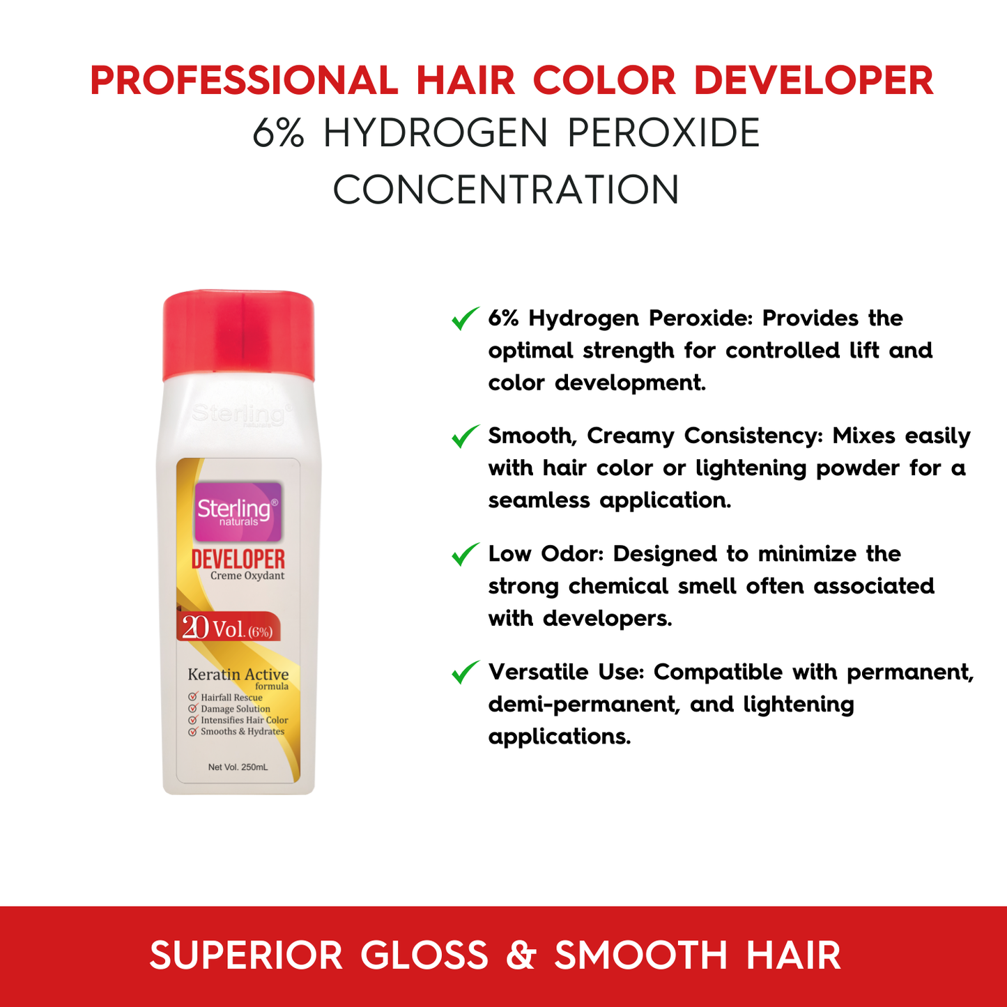 Sterling naturals Professional Hair Color Developer - 20 Vol. 6% | Salon Grade Formula Ideal for All Hair Types (250ml)