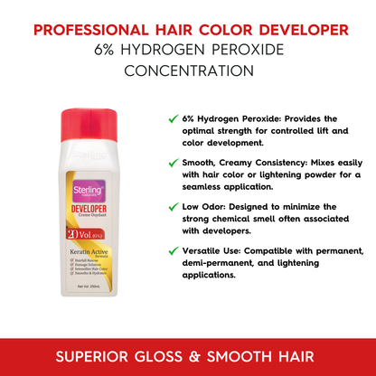 Sterling naturals Professional Hair Color Developer - 20 Vol. 6% | Salon Grade Formula Ideal for All Hair Types (250ml)