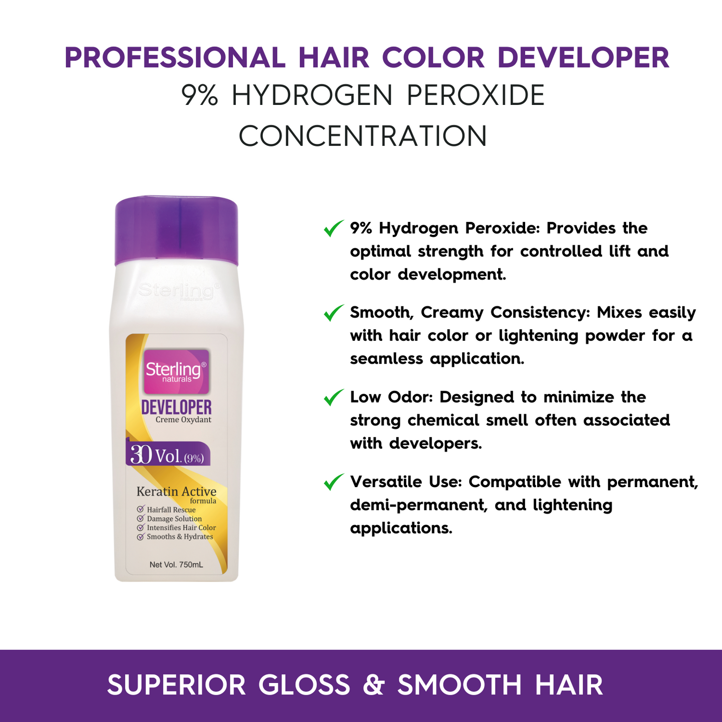 Sterling naturals Professional Hair Color Developer - 30 Vol. 9% | Salon Grade Formula Ideal for All Hair Types (750ml)