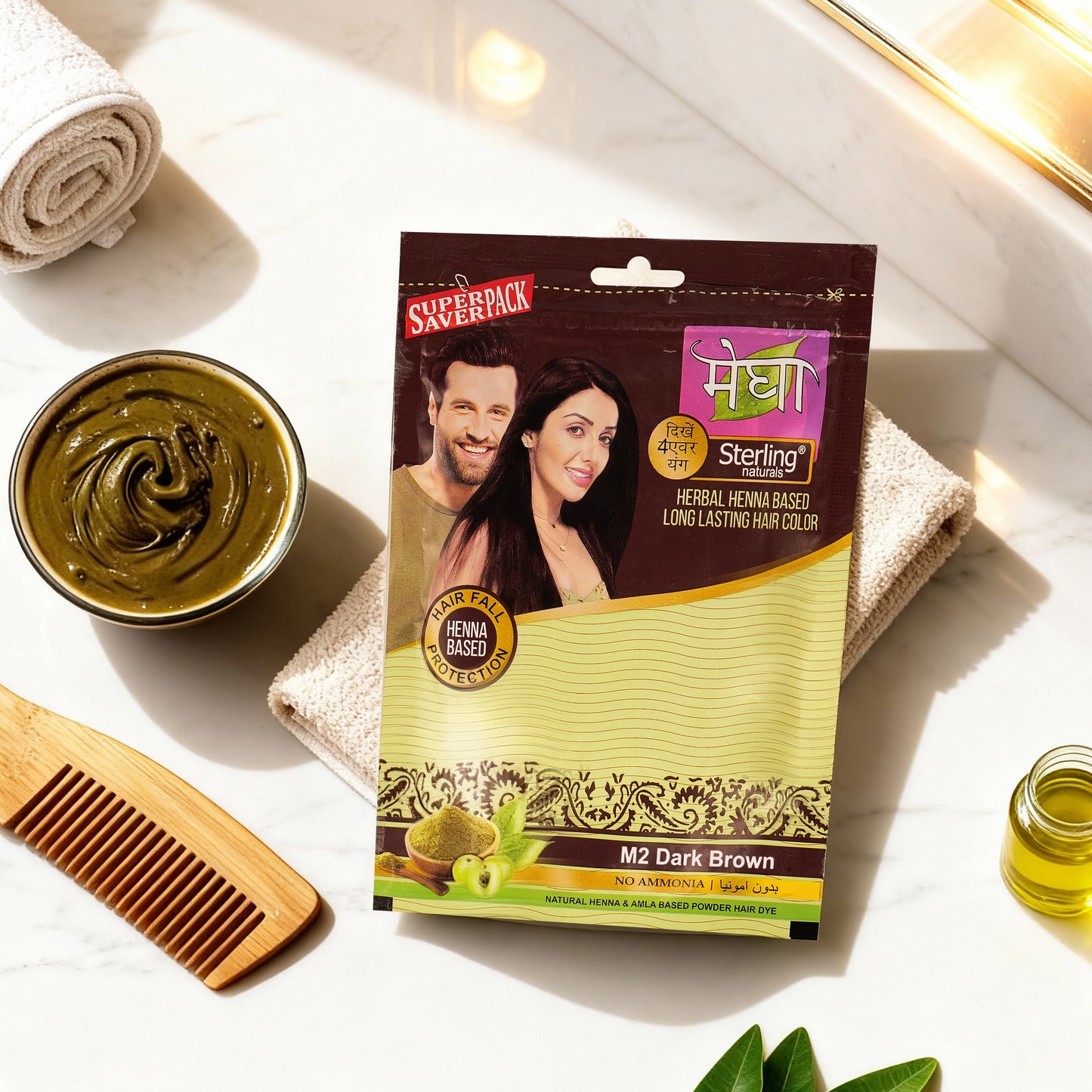 Megha Henna Based Hair Color - Dark Brown | With Organically Grown Henna & Amla (45g)