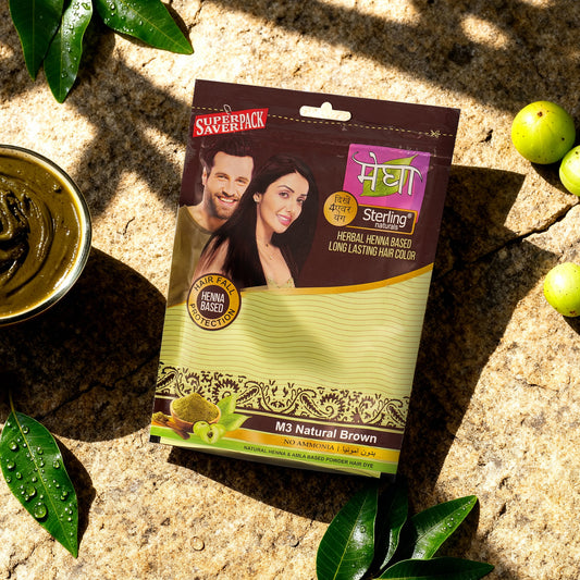 Megha Henna Based Hair Color - Natural Brown | With Organically Grown Henna & Amla (45g)