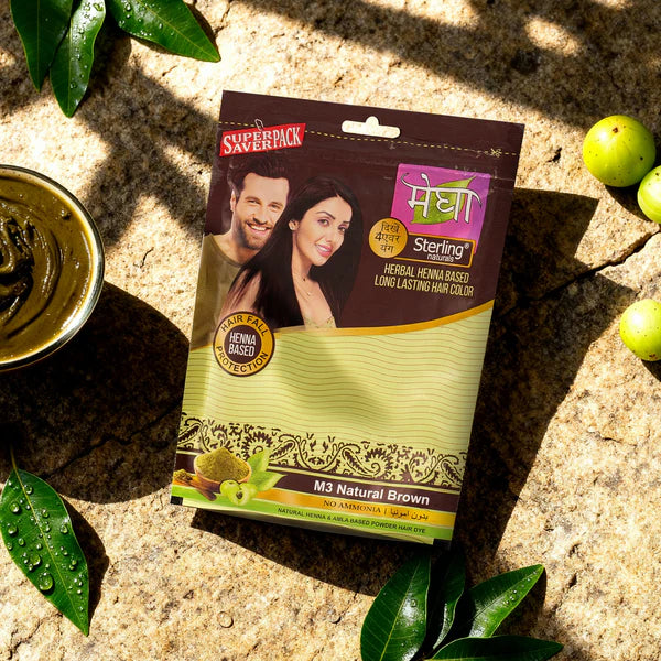 Megha Henna Based Hair Color (Pack of 5) - Natural Brown | With Organically Grown Henna & Amla (45g) each