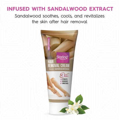 Hair Removal Cream - Exotic Sandalwood | For Bikini Line & Underarms | No Foul Smell, No Skin Darkening & No Rashes (60g)