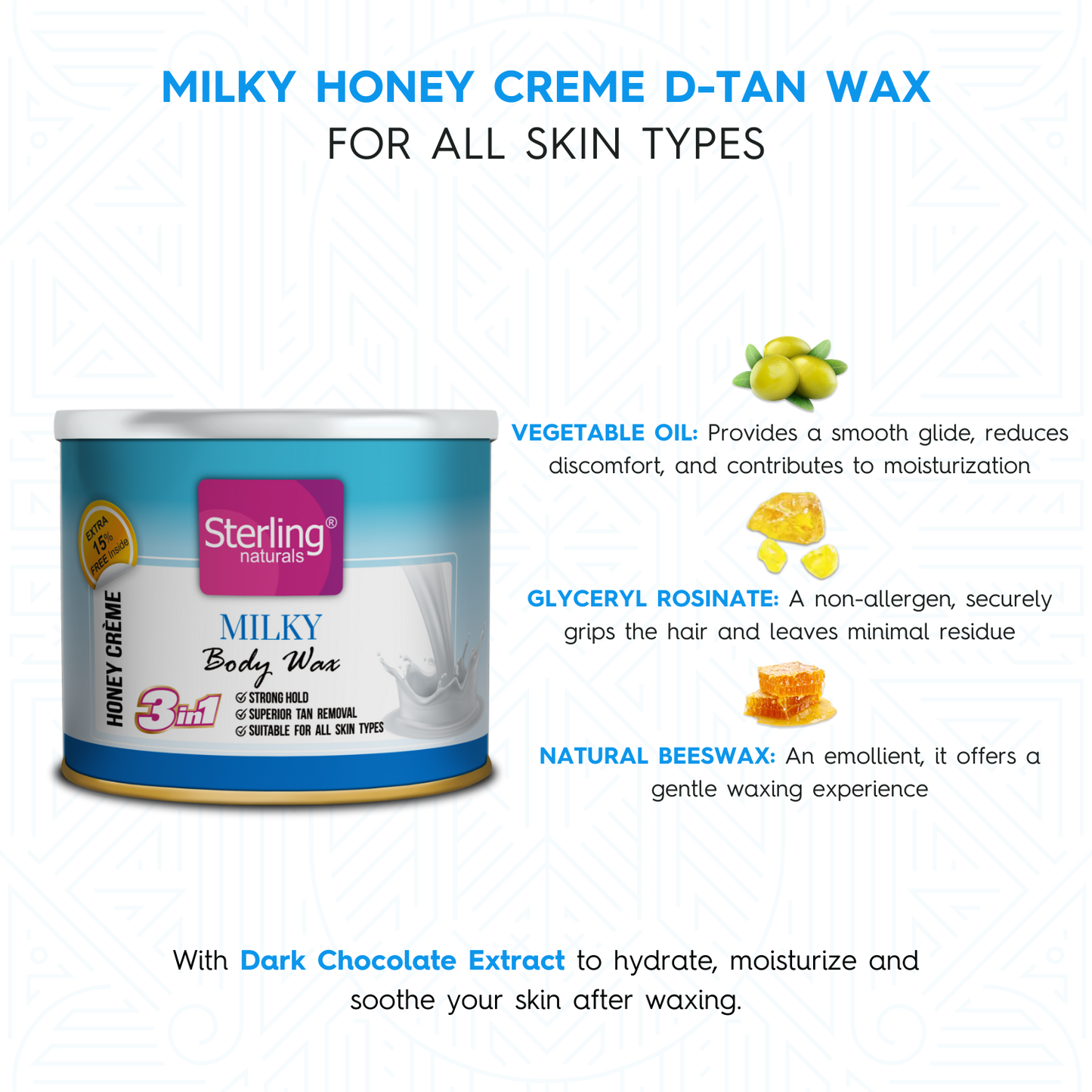 Milky Honey Crème D-Tan Wax | For Smooth & Less Painful Hair Removal (230g)
