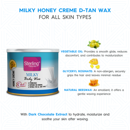 Milky Honey Crème D-Tan Wax | For Smooth & Less Painful Hair Removal (230g)