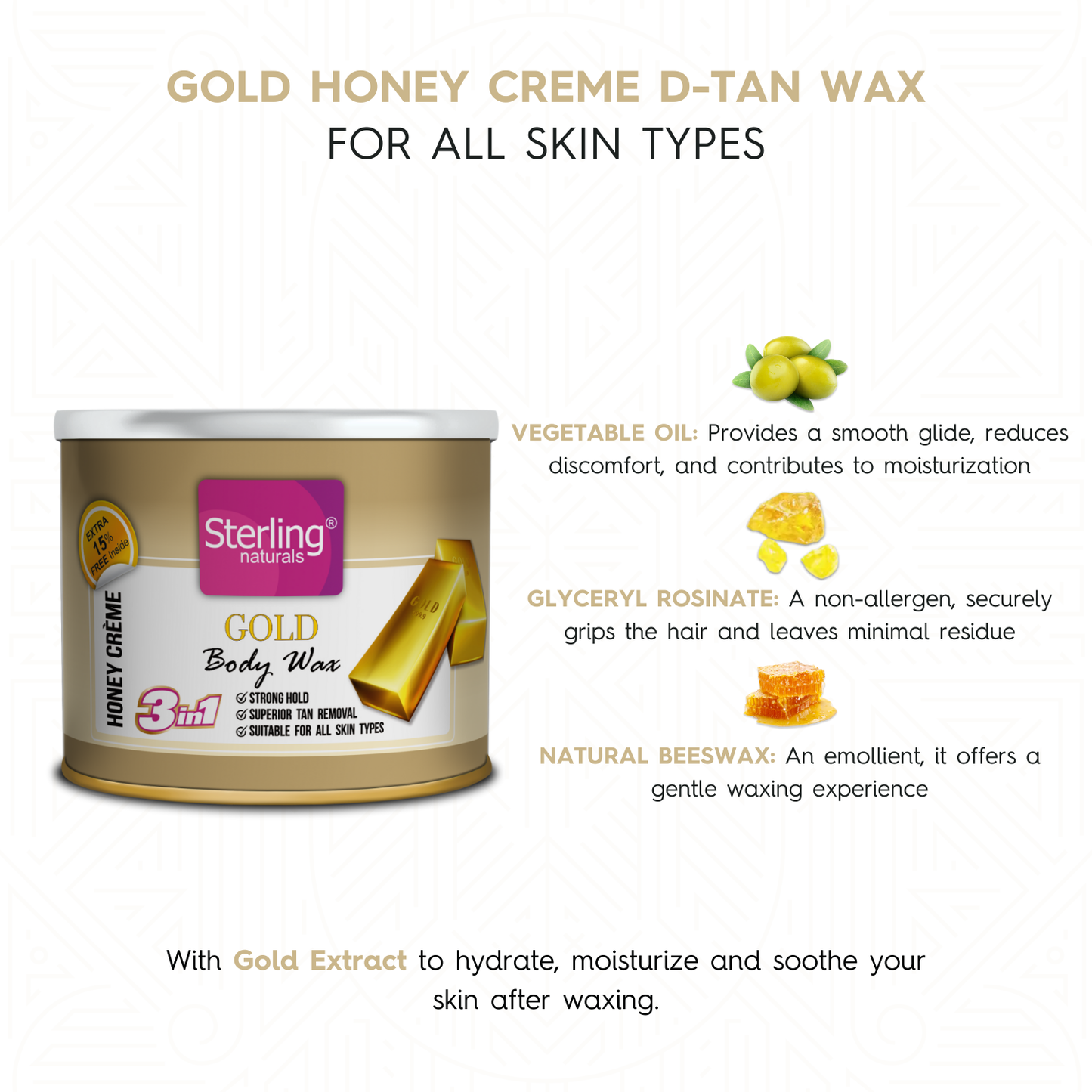 Gold Honey Crème D-Tan Wax | For Smooth & Less Painful Hair Removal (230g)