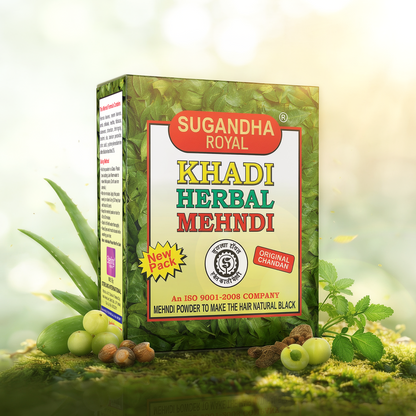 Sugandha Royal | Khadi Herbal Mehndi | Natural Black Hair Colour with Conditioning Herbs & Original Chandan | 80g (4x20g)