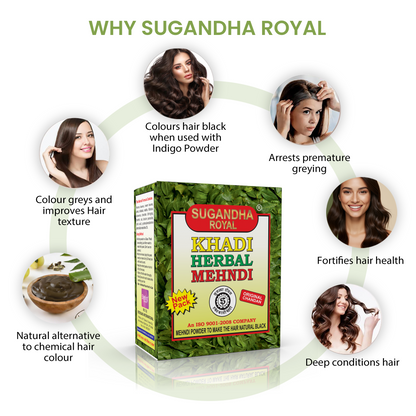 Sugandha Royal | Khadi Herbal Mehndi | Natural Black Hair Colour with Conditioning Herbs & Original Chandan | 80g (4x20g)