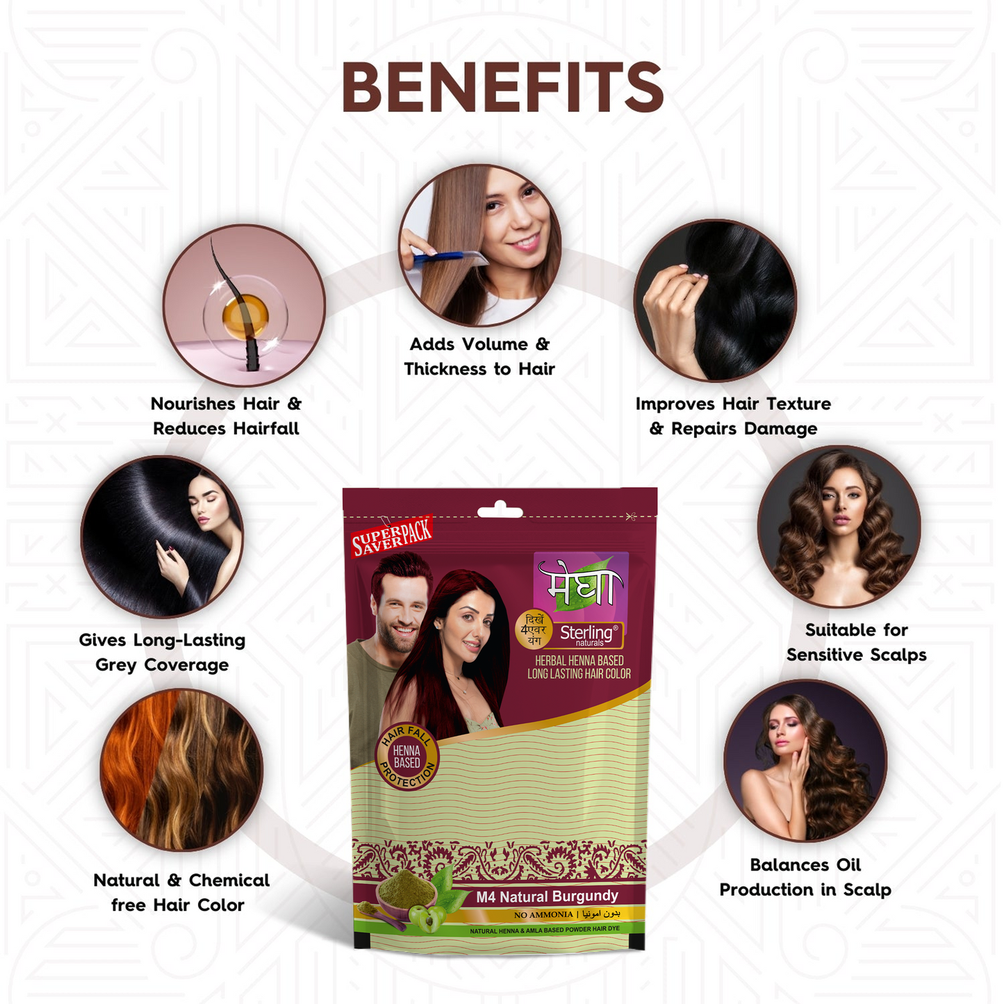 Megha Henna Based Hair Color - Natural Burgundy | With Organically Grown Henna & Amla (45g)