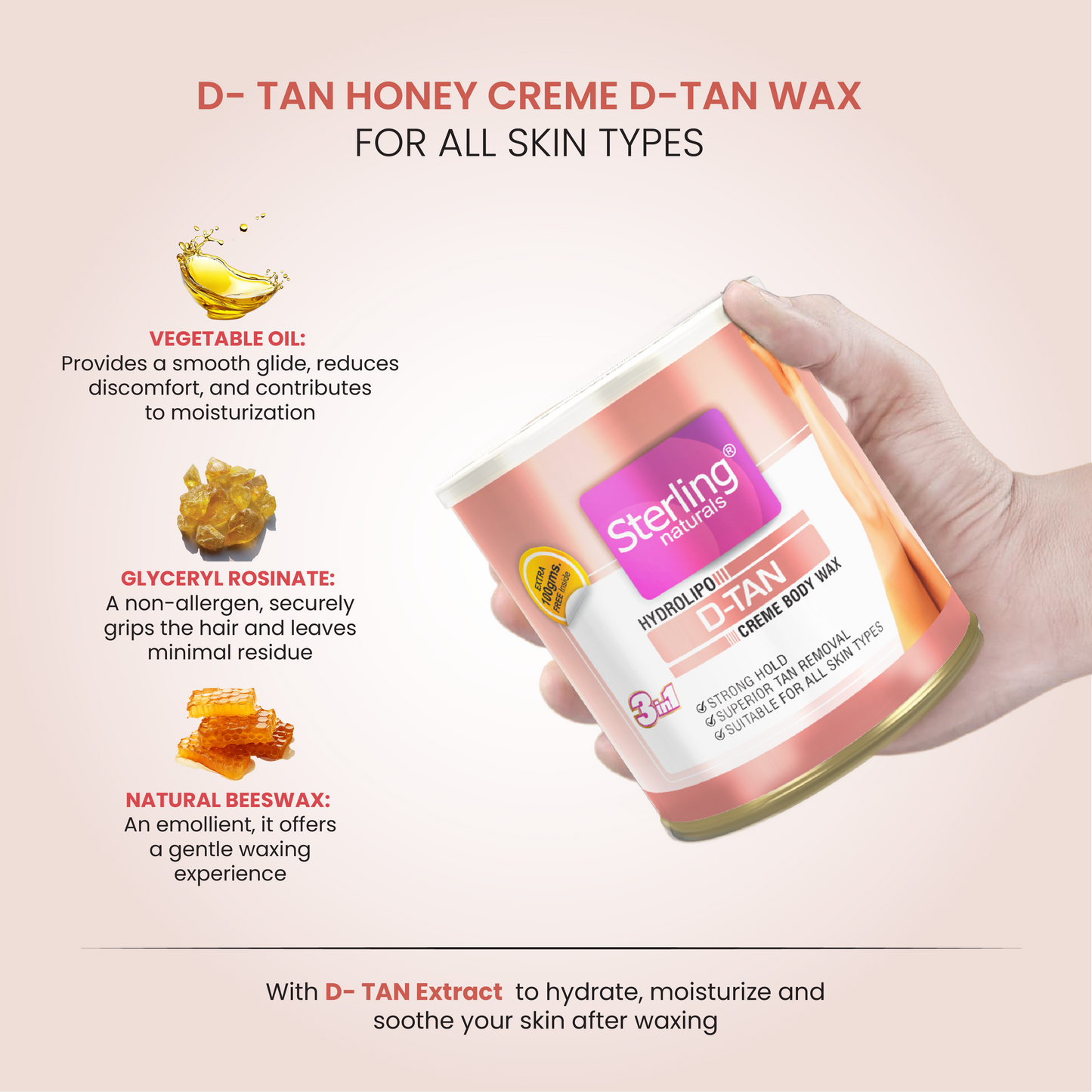 D-Tan Honey Crème D-Tan Wax | For Smooth & Less Painful Hair Removal (700g)