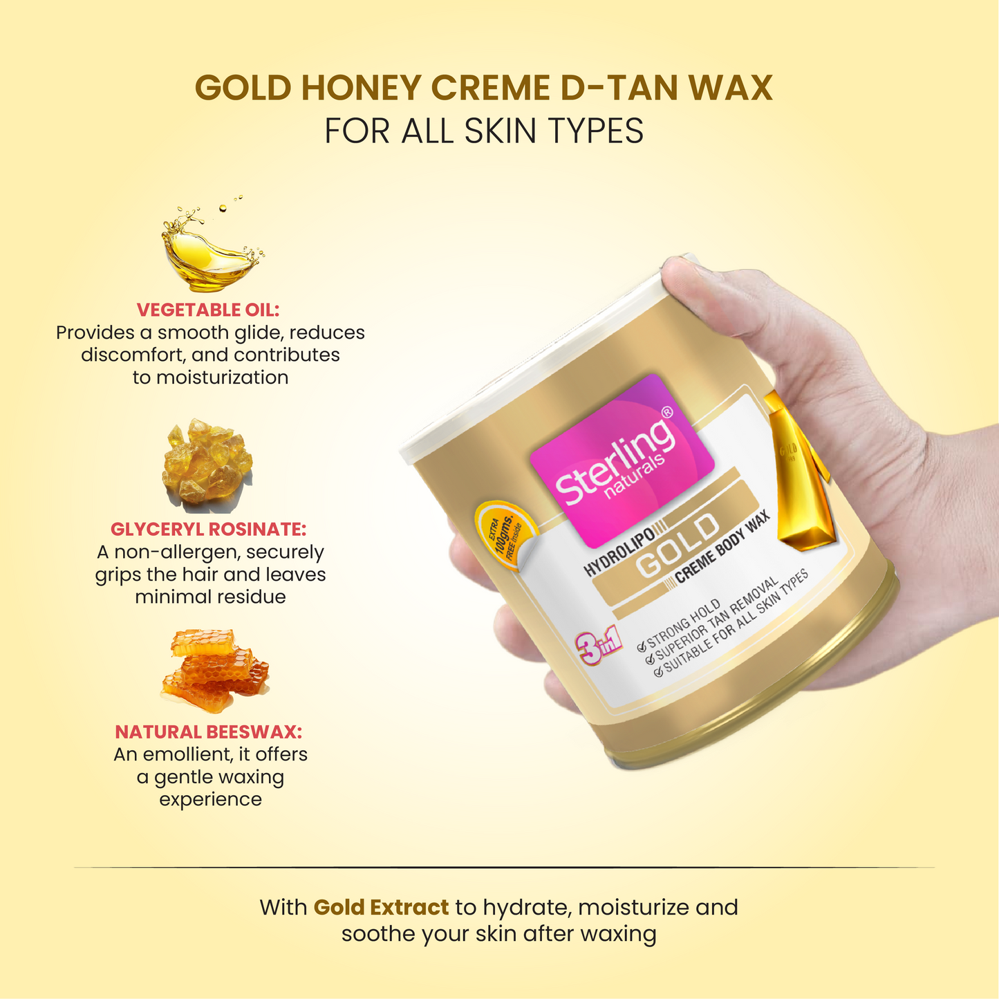 Gold Honey Crème D-Tan Wax | For Smooth & Less Painful Hair Removal (700g)