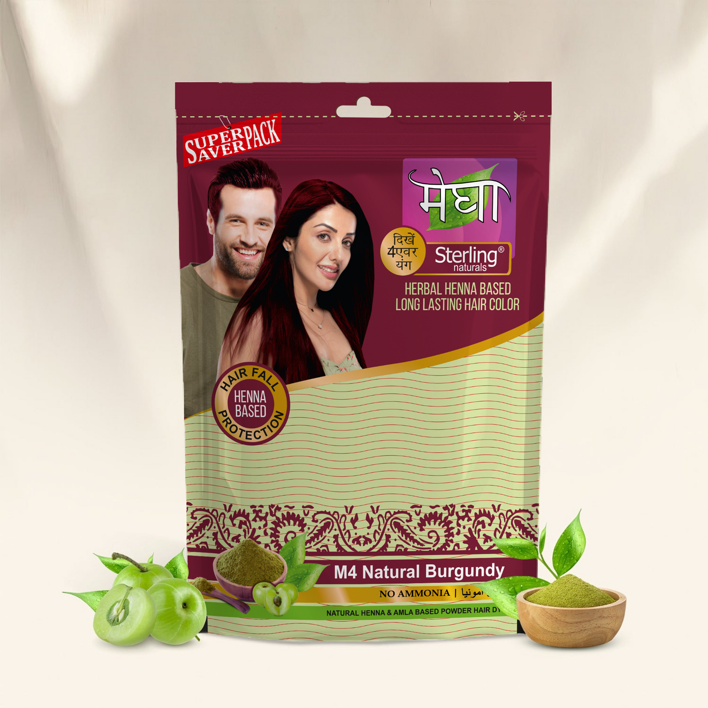 Megha Henna Based Hair Color - Natural Burgundy | With Organically Grown Henna & Amla (45g)