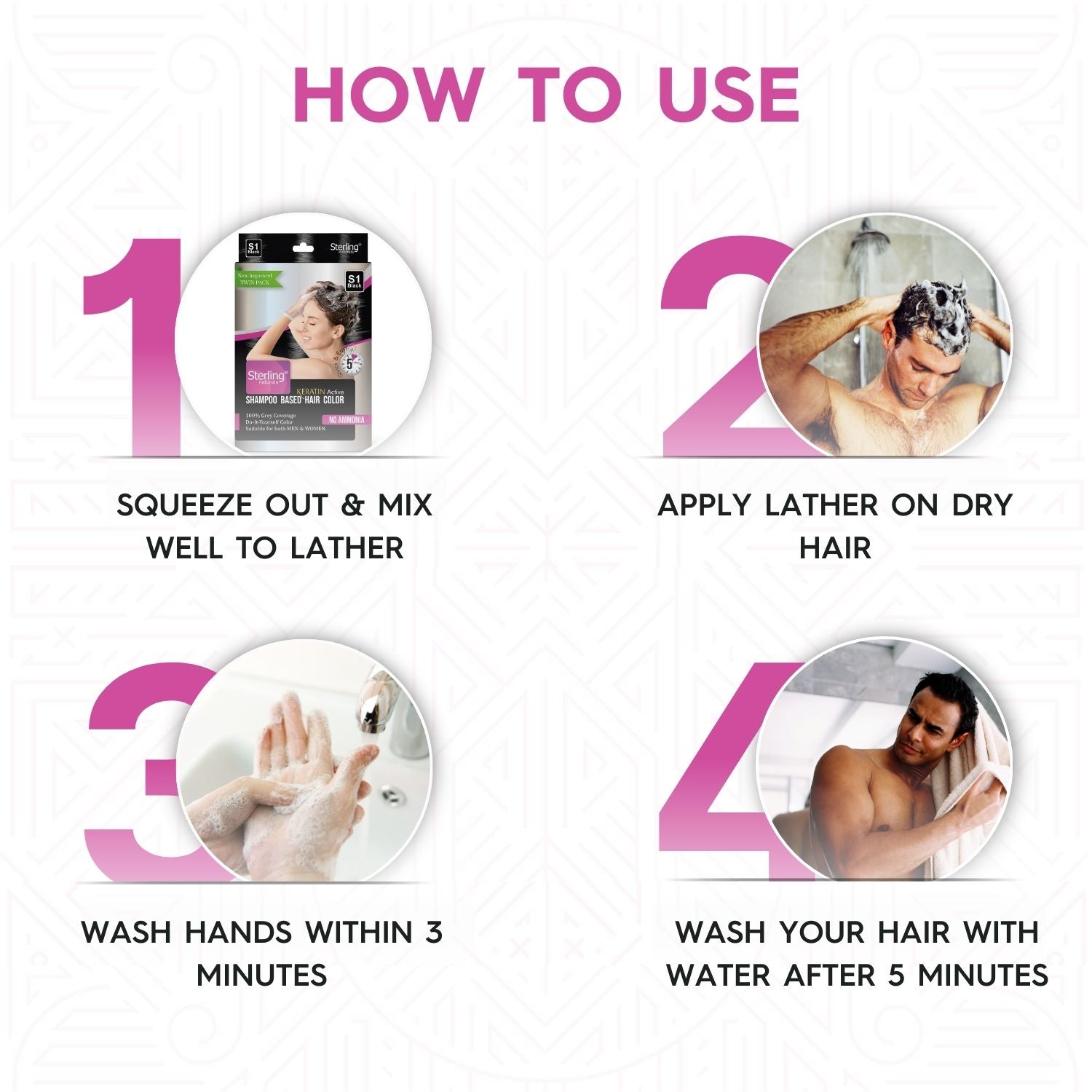 Sterling Naturals Hair Color Shampoo - Black | Quick & Easy Grey Coverage in 15 Mins (25ml + 25ml)