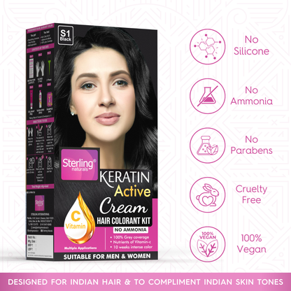 Ammonia-Free Cream Hair Color - Natural Black | Flawless Salon-like Hair Color At Your Home (60g & 66ml)