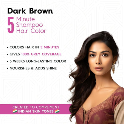 Sterling Naturals Hair Color Shampoo - Dark Brown | Quick & Easy Grey Coverage in 5 Mins (25ml + 25ml)