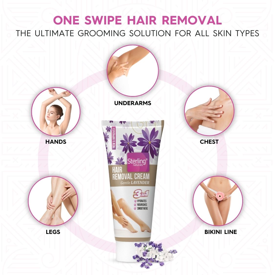 Hair Removal Cream - Gentle Lavender | For Bikini Line & Underarms | No Foul Smell, No Skin Darkening & No Rashes (60g)