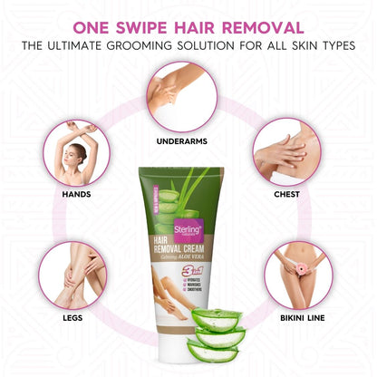Hair Removal Cream - Calming Aloe Vera | For Bikini Line & Underarms | No Foul Smell, No Skin Darkening & No Rashes (60g)