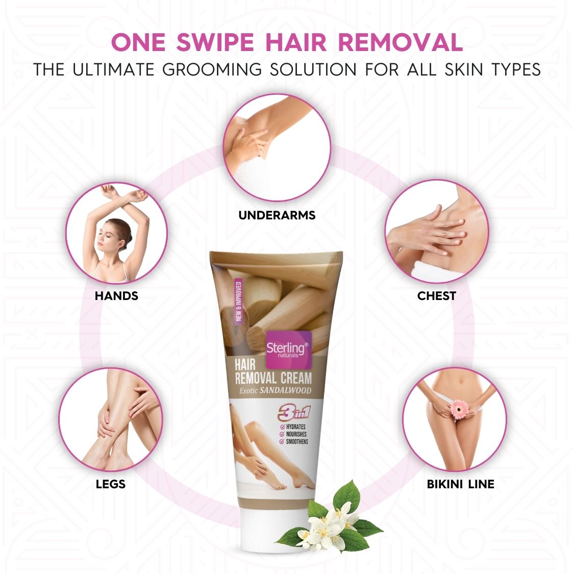 Hair Removal Cream - Exotic Sandalwood | For Bikini Line & Underarms | No Foul Smell, No Skin Darkening & No Rashes (60g)