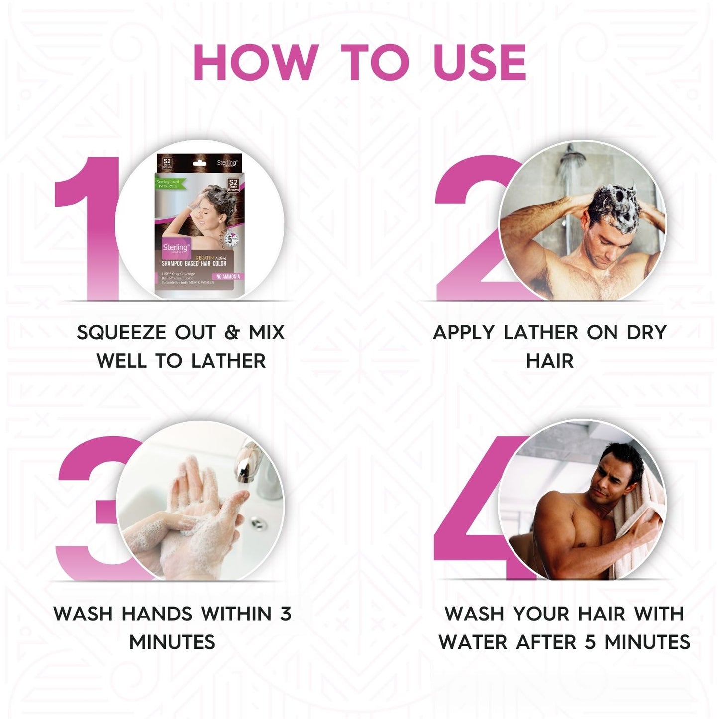 Sterling Naturals Hair Color Shampoo - Dark Brown | Quick & Easy Grey Coverage in 5 Mins (25ml + 25ml)