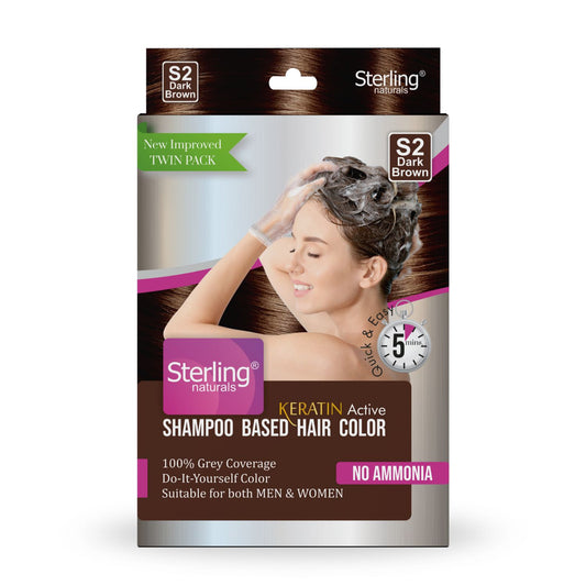 Sterling Naturals Hair Color Shampoo - Dark Brown | Quick & Easy Grey Coverage in 5 Mins (25ml + 25ml)
