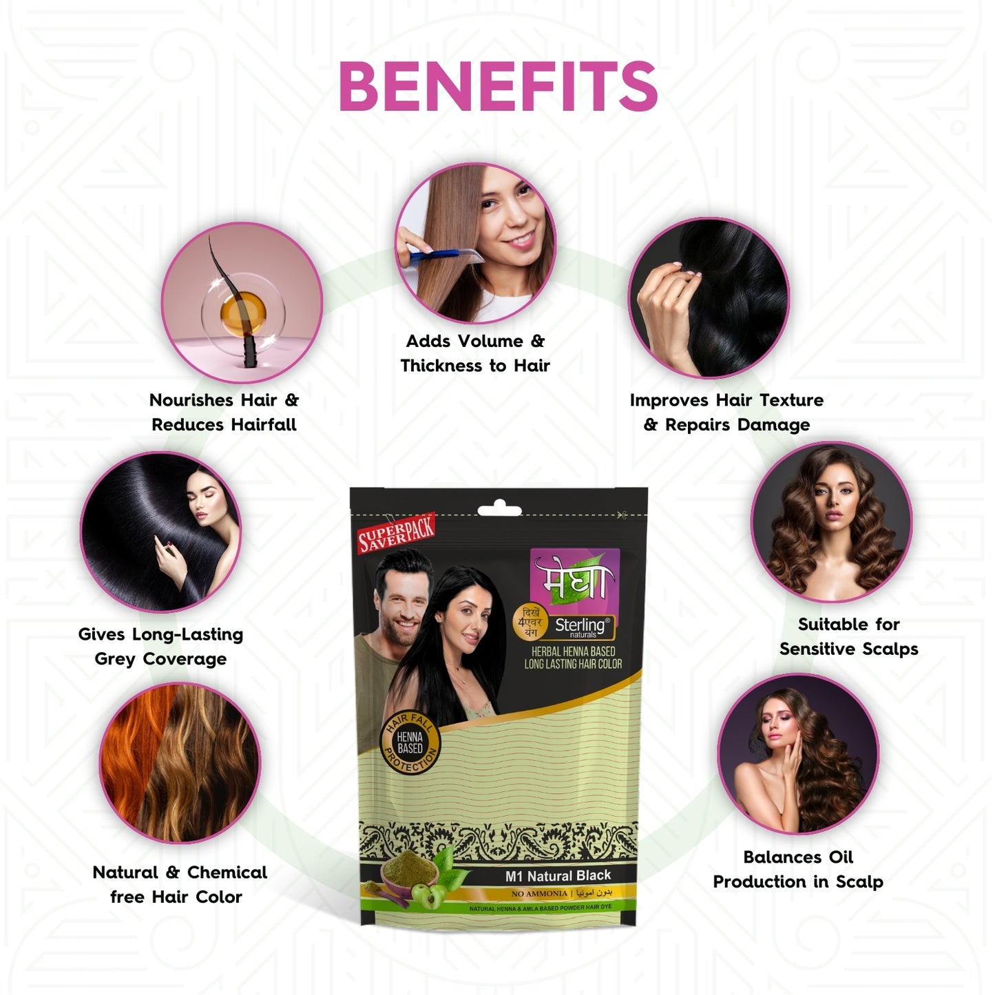 Megha  Henna Based Hair Color - Natural Black | With Organically Grown Henna & Amla (10g)