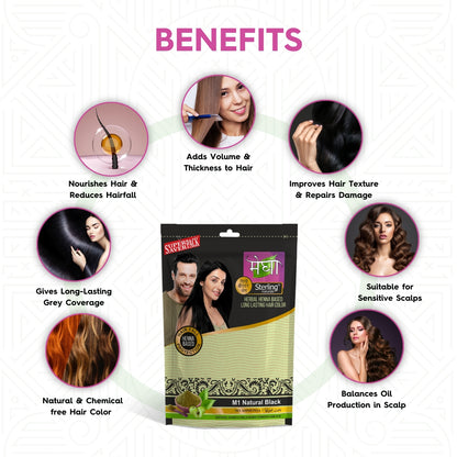 Megha  Henna Based Hair Color - Natural Black | With Organically Grown Henna & Amla (10g)