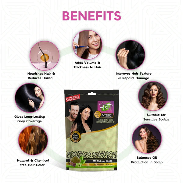 Megha Henna Based Hair Color (Pack of 5) - Natural Black | With Organically Grown Henna & Amla (45g) each