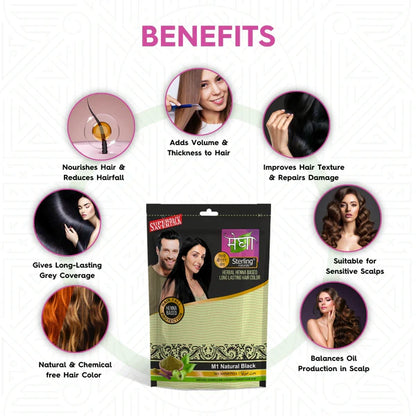 Megha Henna Based Hair Color (Pack of 5) - Natural Black | With Organically Grown Henna & Amla (45g) each
