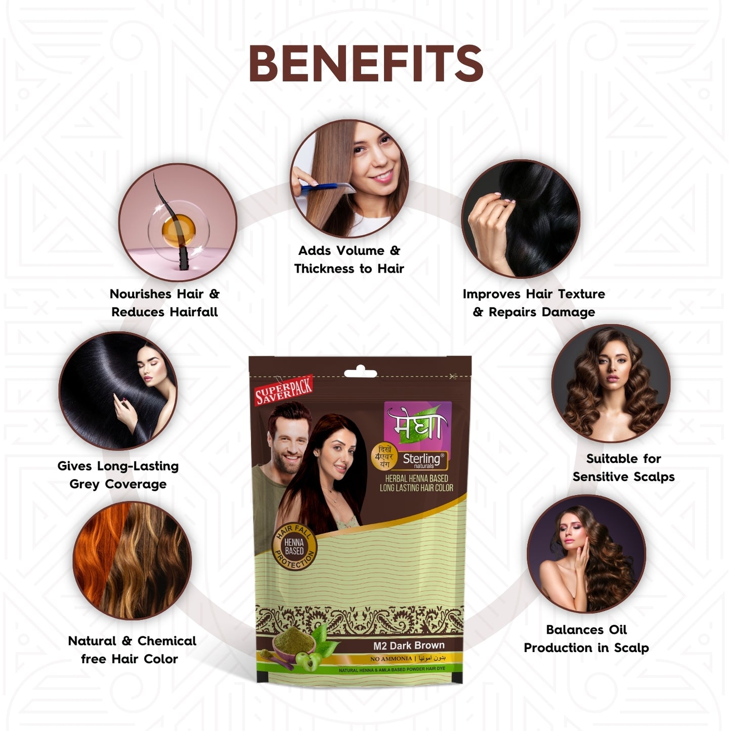 Megha Henna Based Hair Color - Dark Brown | With Organically Grown Henna & Amla (45g)