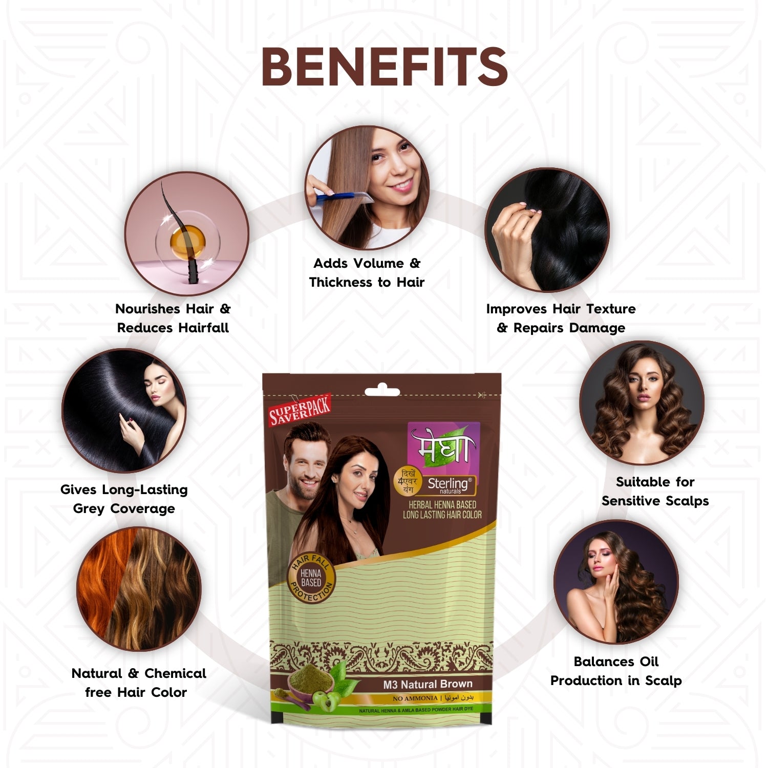 Megha Henna Based Hair Color - Natural Brown | With Organically Grown Henna & Amla (45g)