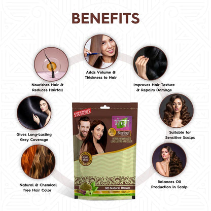 Megha Henna Based Hair Color (Pack of 5) - Natural Brown | With Organically Grown Henna & Amla (45g) each