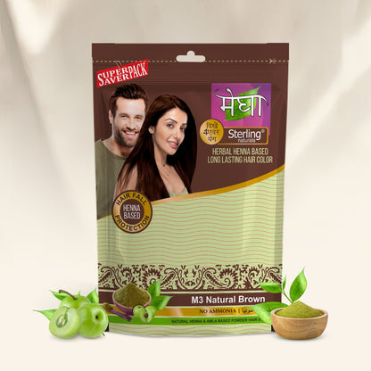 Megha Henna Based Hair Color - Natural Brown | With Organically Grown Henna & Amla (45g)