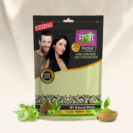 Megha  Henna Based Hair Color - Natural Black | With Organically Grown Henna & Amla (45g)