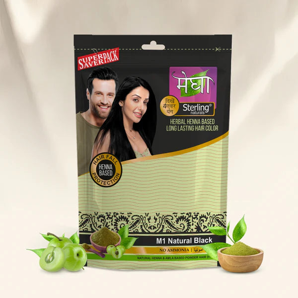 Megha Henna Based Hair Color (Pack of 5) - Natural Black | With Organically Grown Henna & Amla (45g) each